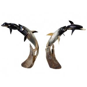 Canada Horn Carved Sharks 12in Bone Figurine Seal Dolphin Vintage Statue [COPY]